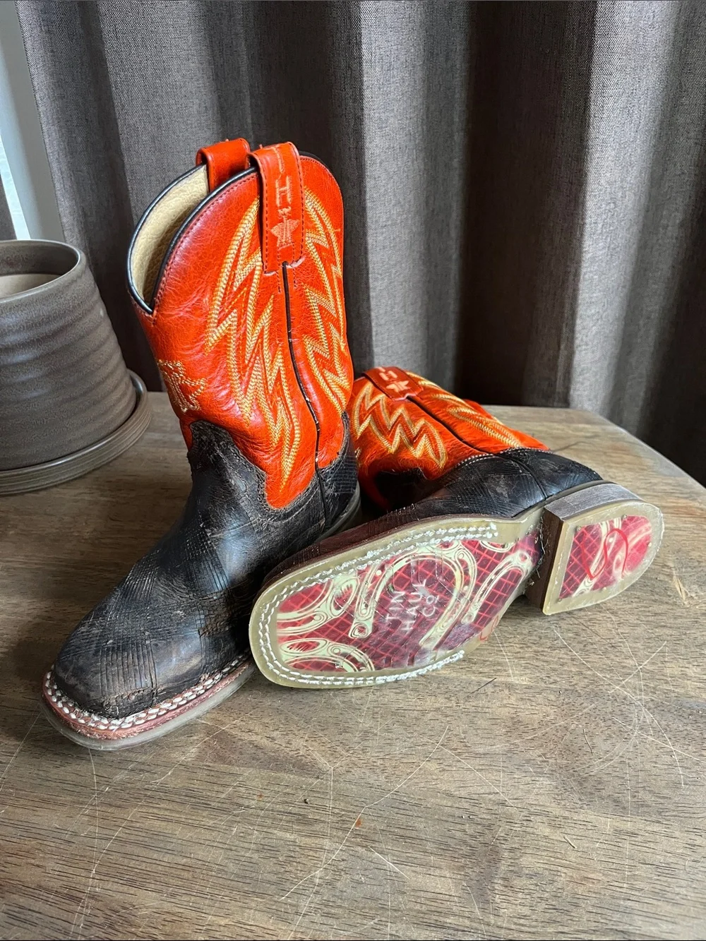 Tin Haul Kids Wiggle Room Orange and Black Western Boots